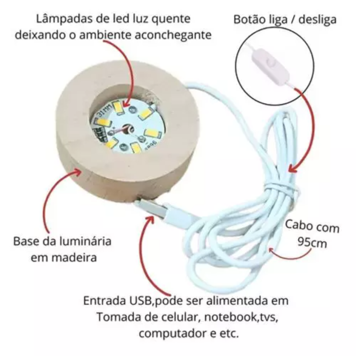 Lúminária de Mesa RGB ou Cor Quente Bola Cristal (Modelos Sortidos) - BM-F976B