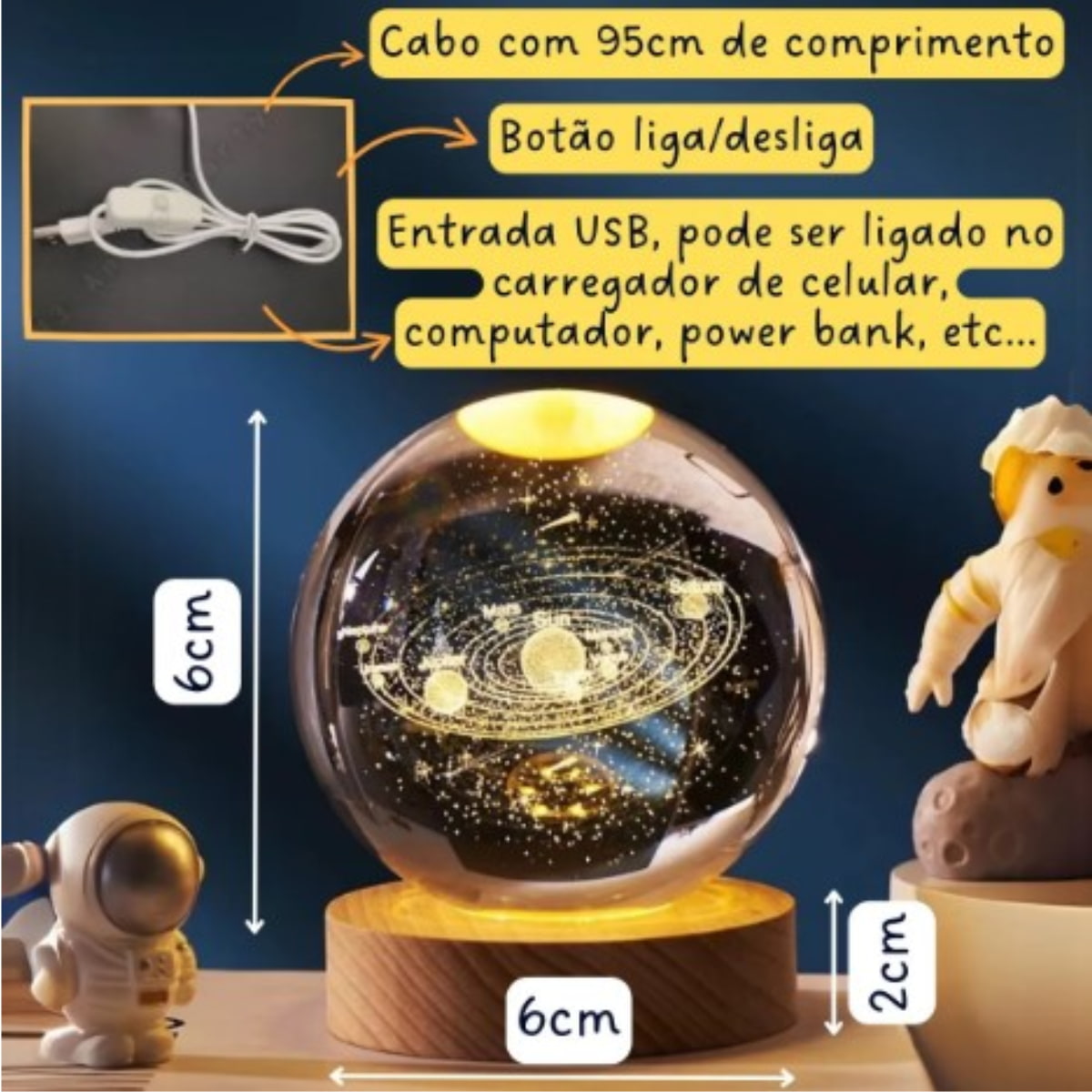 Lúminária de Mesa RGB ou Cor Quente Bola Cristal (Modelos Sortidos) - BM-F976B