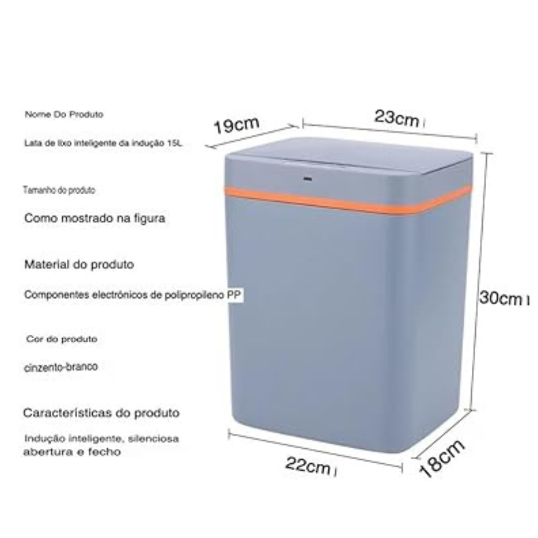 CINZA - Lixeira Automática 15L Sensor de Movimento