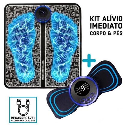 MINI MASSAGEADOR + Tapete Massageador Elétrico de brinde - para Dor nos Pés e Musculares