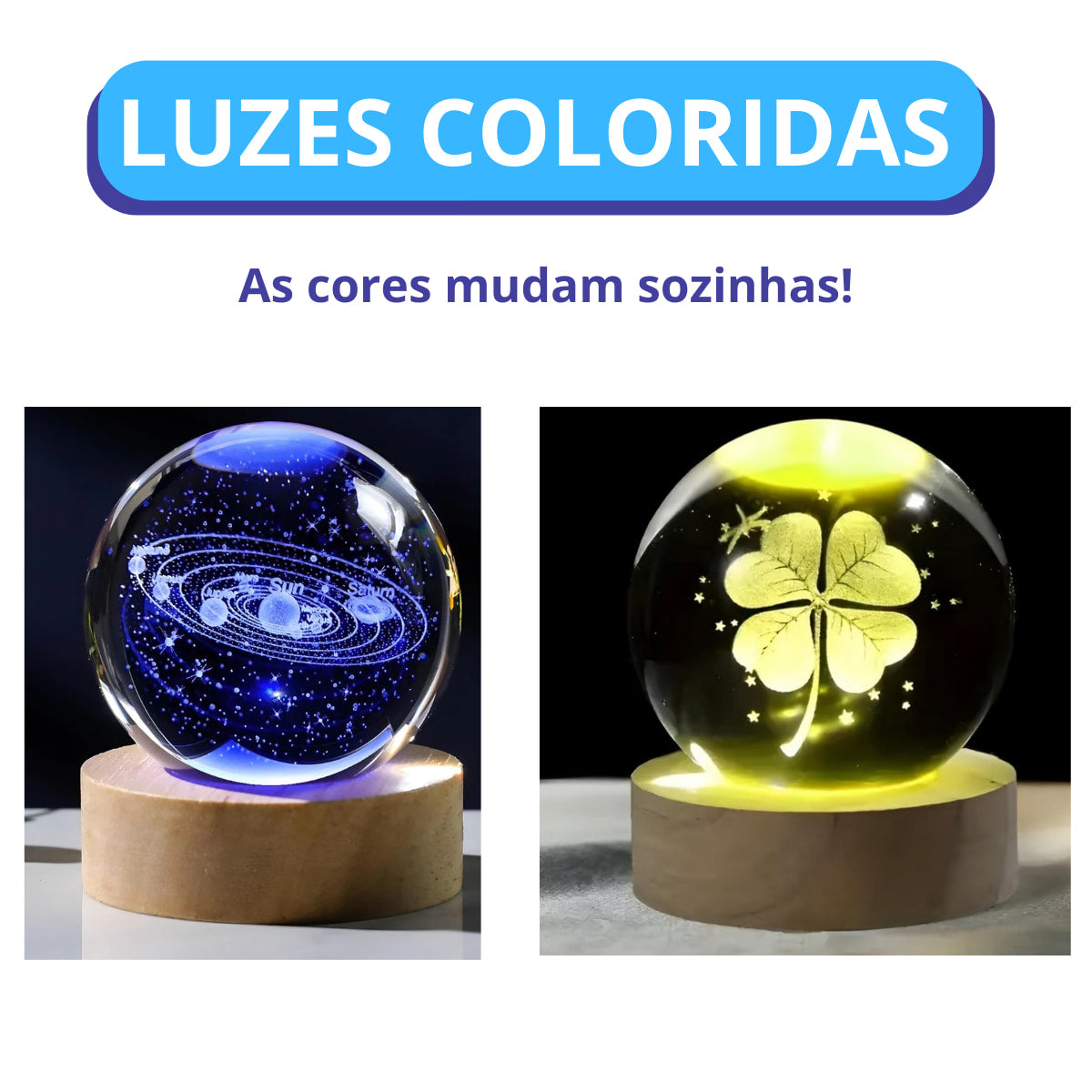 Lúminária de Mesa RGB ou Cor Quente Bola Cristal (Modelos Sortidos) - BM-F976B
