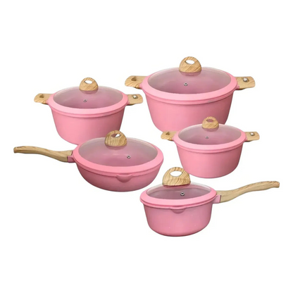 💗Granite Rose Chef   Conjunto de Panelas Antiaderente Premium - Jogo de Panelas (5 Peças)– Revestimento Cerâmico Granito Antiaderente