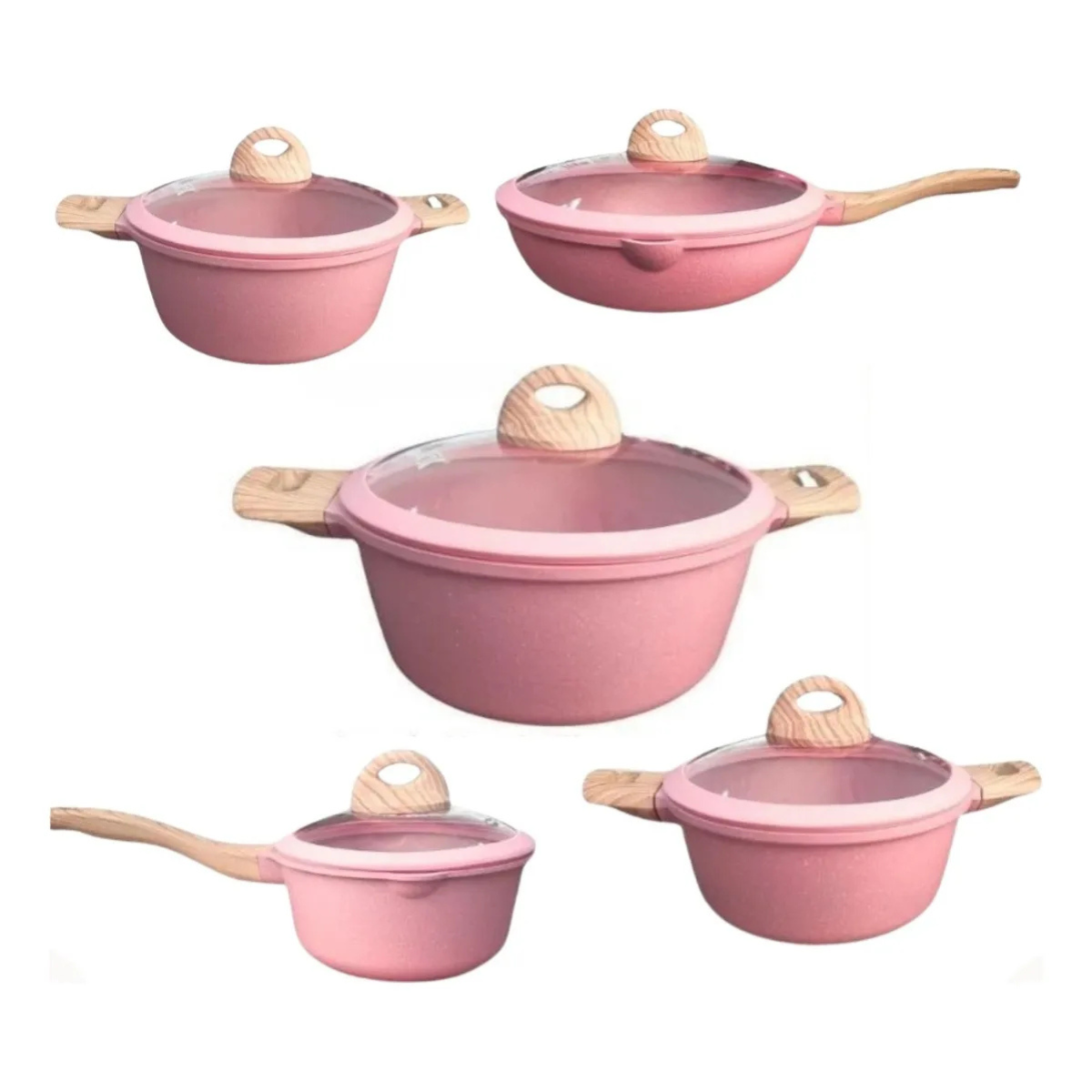 💗Granite Rose Chef   Conjunto de Panelas Antiaderente Premium - Jogo de Panelas (5 Peças)– Revestimento Cerâmico Granito Antiaderente