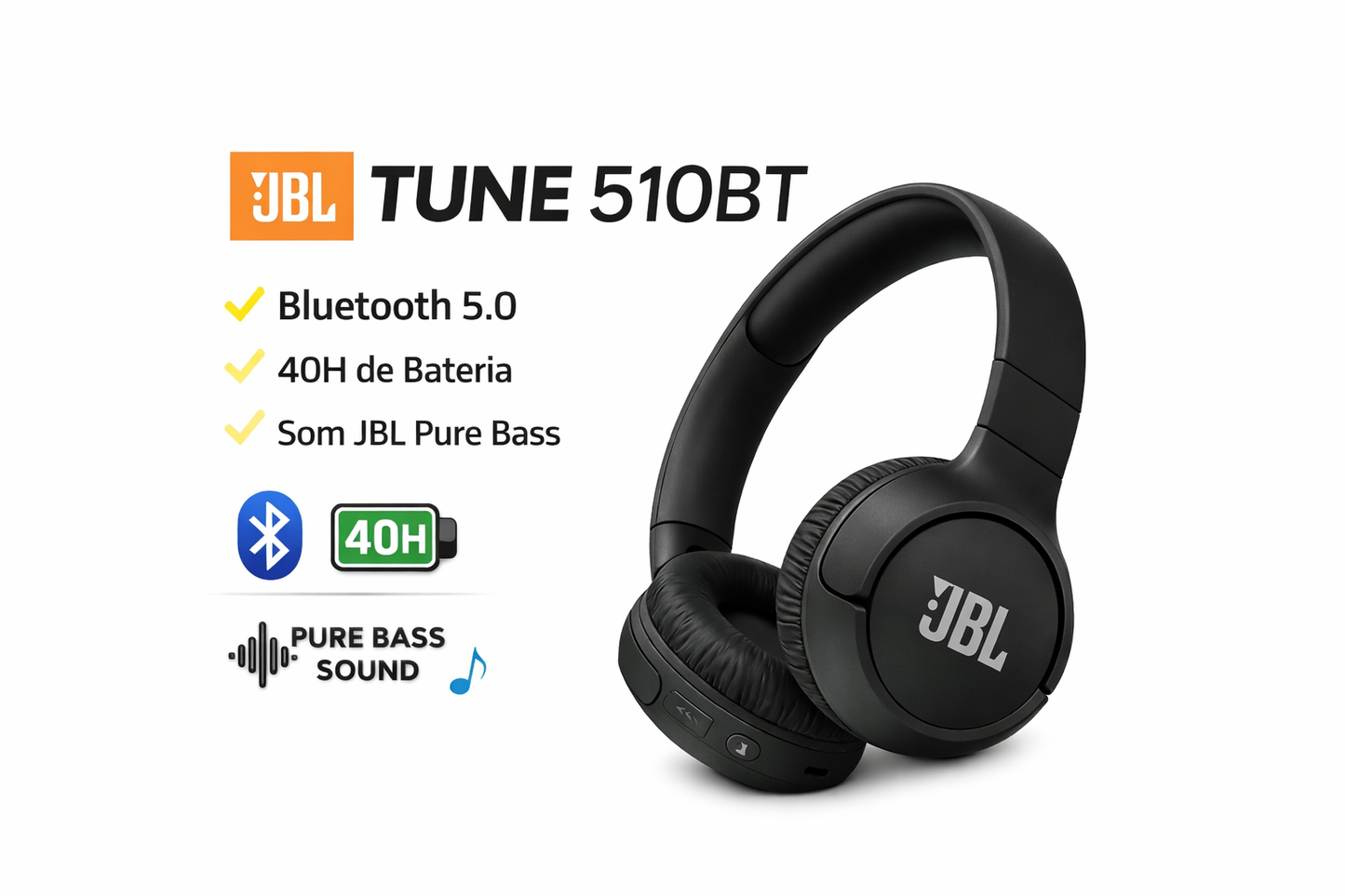 Fone De Ouvido Tune 520bt Bluetooth 5.3 Preto