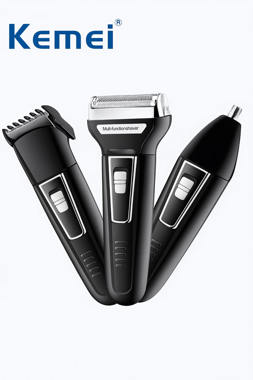 Aparador de Barba e Pelos Barbeador 3 em 1 Recarregável Bivolt KEMEI
