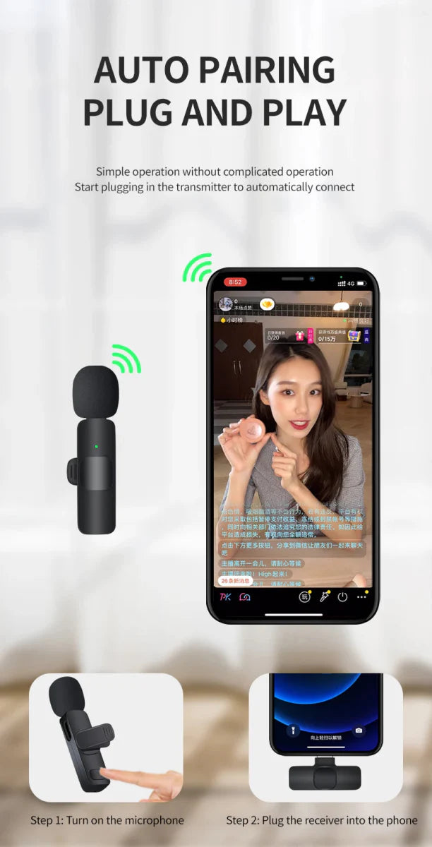 Basix 2.4G Microfone de lapela sem fio portátil para gravação de áudio e vídeo Mini microfone para iPhone Androide