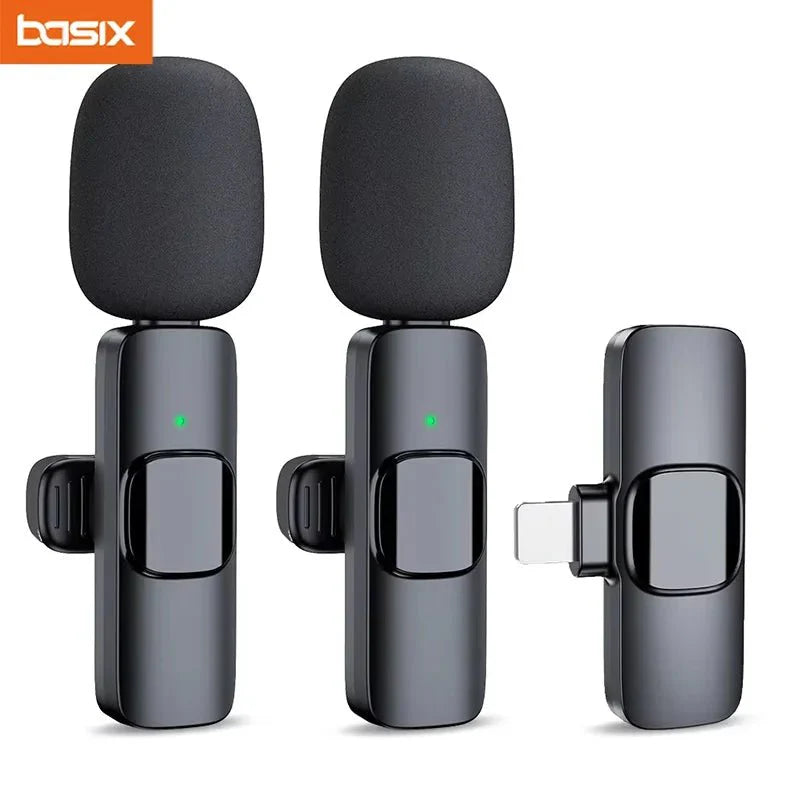 Basix 2.4G Microfone de lapela sem fio portátil para gravação de áudio e vídeo Mini microfone para iPhone Androide